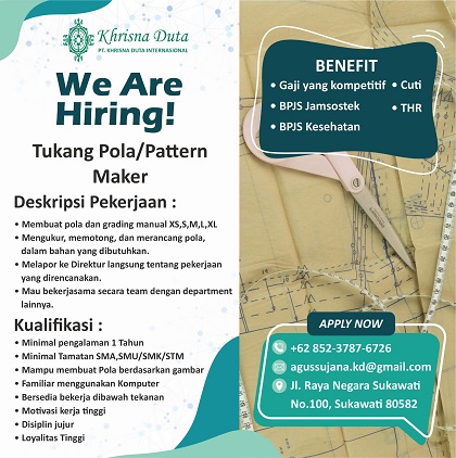 Lowongan Kerja Tukang Pola/Pattern Maker